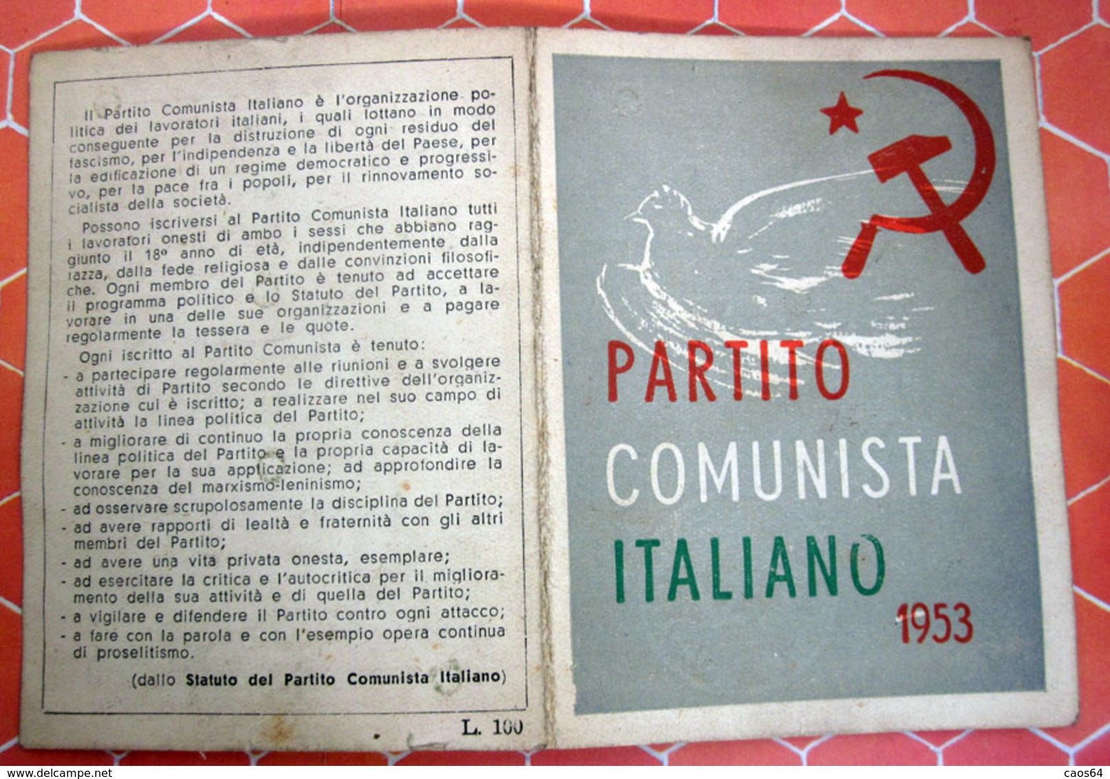 TESSERA PARTITO COMUNISTA ITALIANO 1953 - Lidmaatschapskaarten