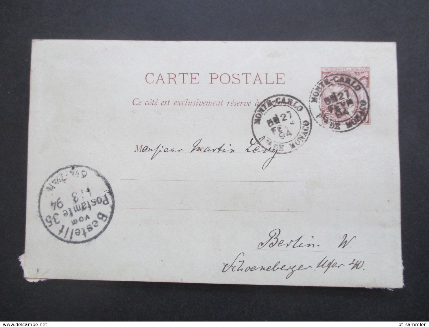 Monaco ca. 1891 -1905 Postkarten / 1x Umschlag mit Aufdruck Taxe Reduite / Carte Lettre und 1x Streifband insgesamt 6 St