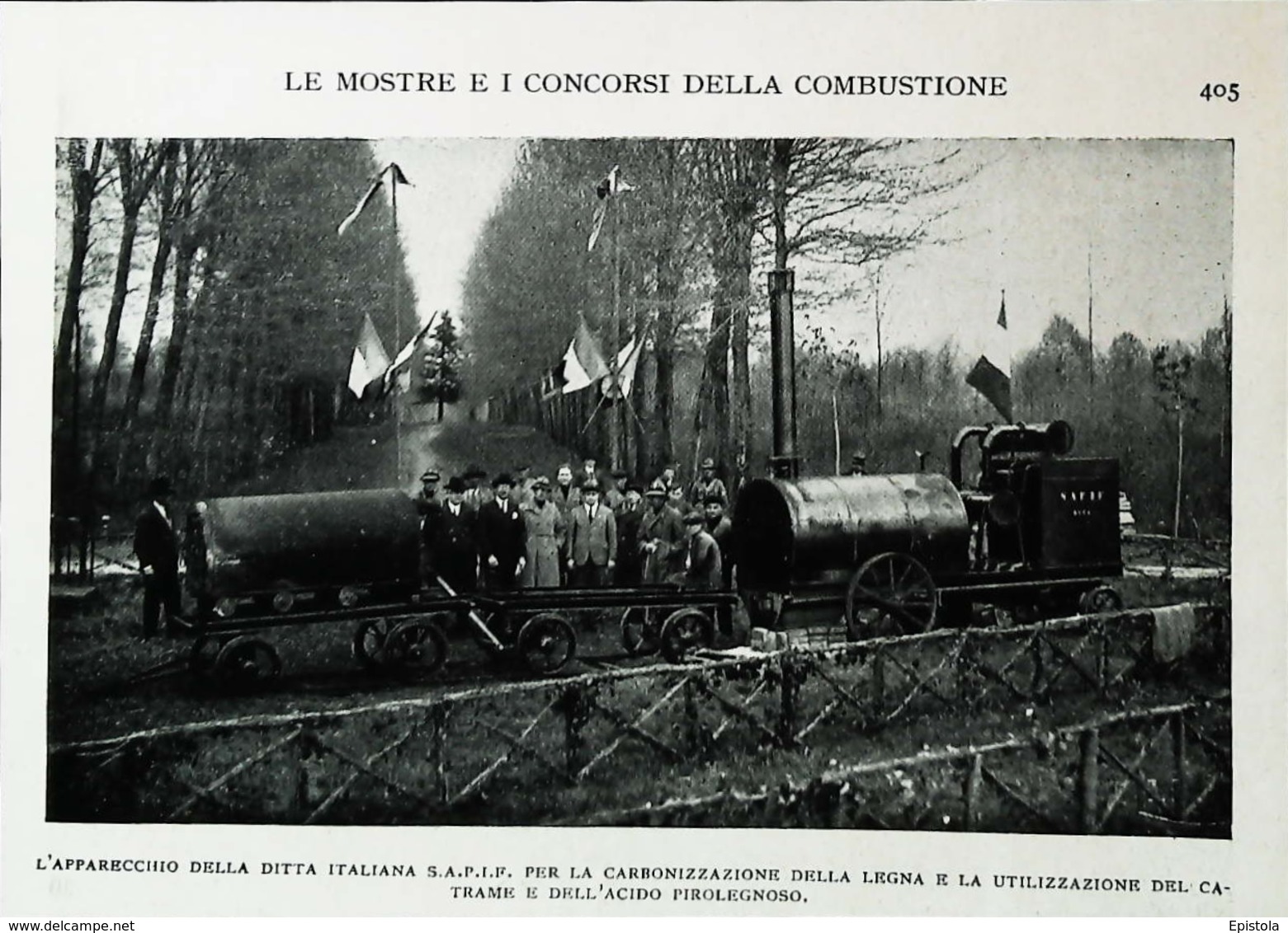 Tracteur Agricole à Vapeur Italien - Cabonisation Mobile Du Bois  - Coupure De Presse Italienne  (encadré Photo) De 1929 - Traktoren