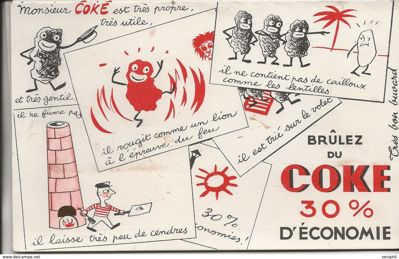 LOT DE 5 BUVARDS ILLUSTRES -MONSIEUR COKE -BRULEZ DU COKE - Other & Unclassified