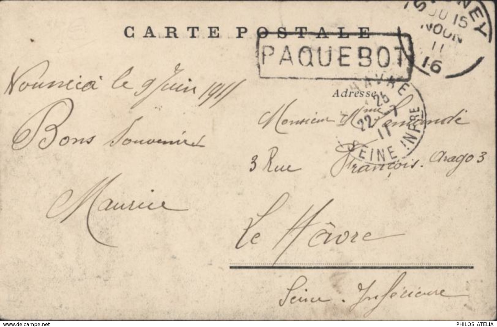 YT Nouvelle Calédonie 42 88 89 CAD Sydney Australie 15 NOON 11 16 Cachet Paquebot Arrivée Le Havre 22 7 11 CP Nouméa - Cartas & Documentos