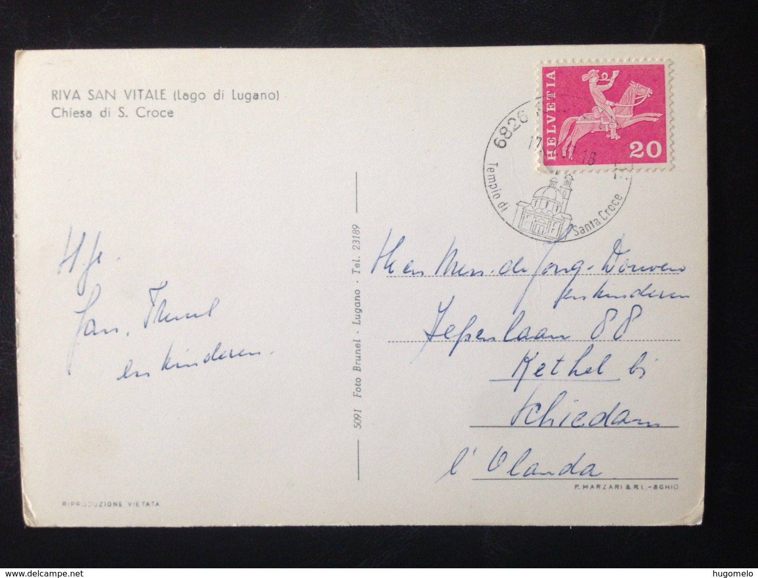 Switzerland, Circulated Postcard, « RIVA SAN VITALE , Chiesa Di Santa Croce », 1967 - Riva San Vitale