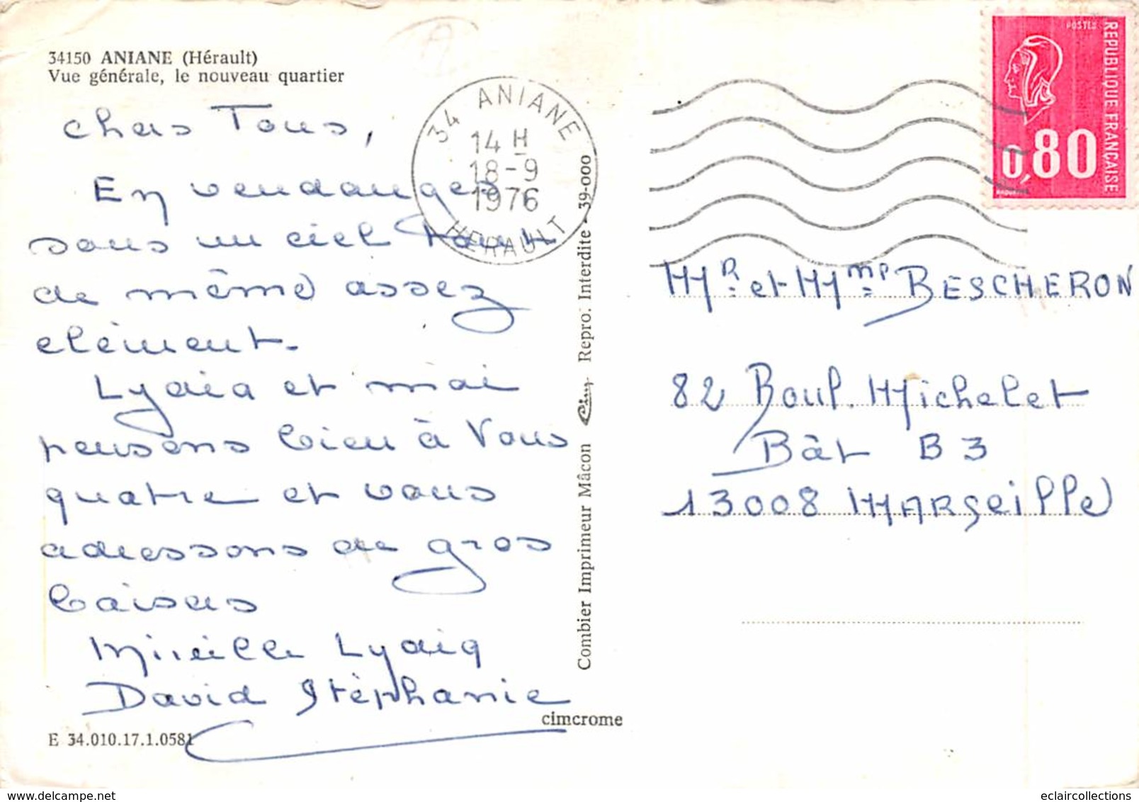 Aniane               34         Vue Générale. Le Nouveau Quartier   10 X 15- 1976  (Voir Scan) - Aniane