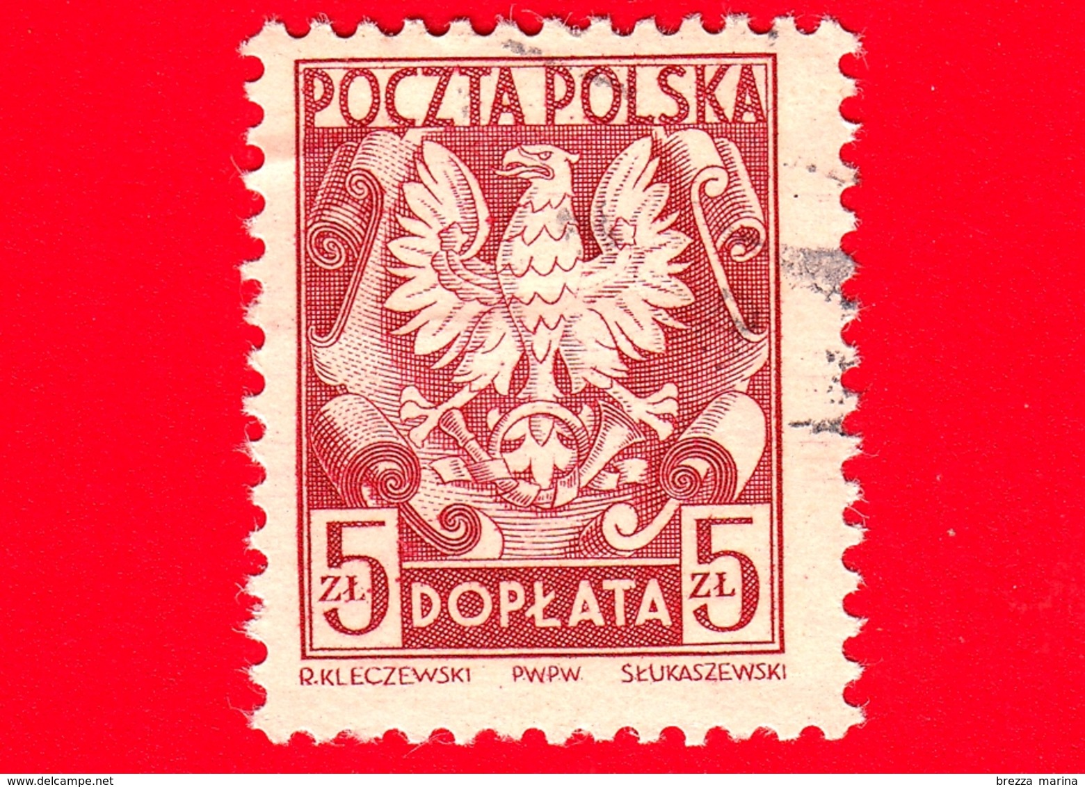 POLONIA - POLSKA - Usato - 1950 - Segnatasse - Taxe - Aquila - Coat Of Arms Of Poland - 5 - Portomarken