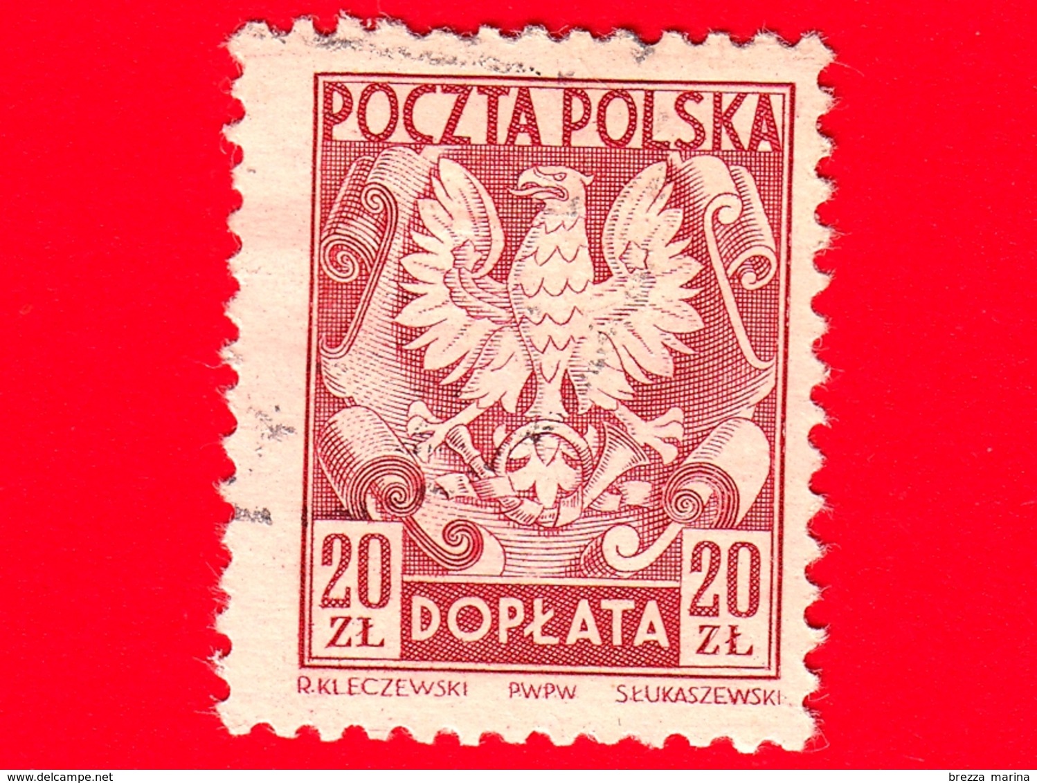 POLONIA - POLSKA - Usato - 1950 - Segnatasse - Taxe - Aquila - Coat Of Arms Of Poland - 20 - Portomarken