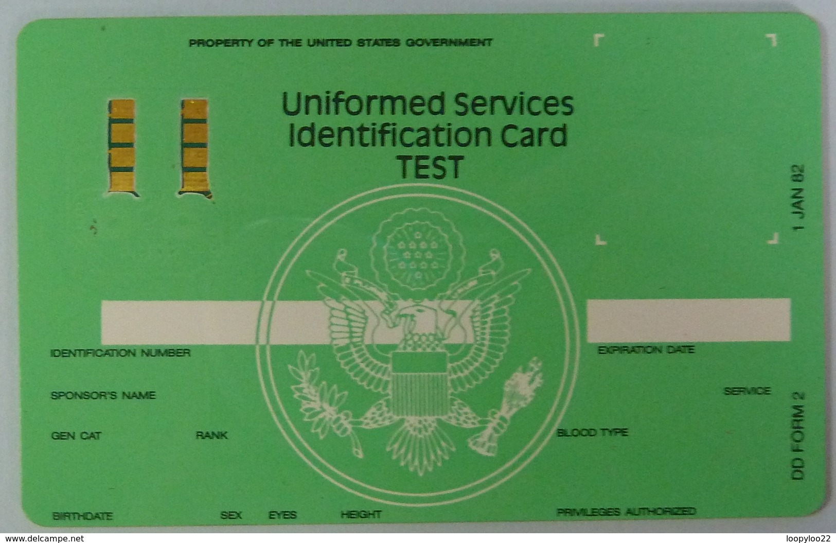 USA - Philips - Armed Forces - Trial - Uniformed Services Identification Card Test - 1982 - Green - RARE - Cartes à Puce