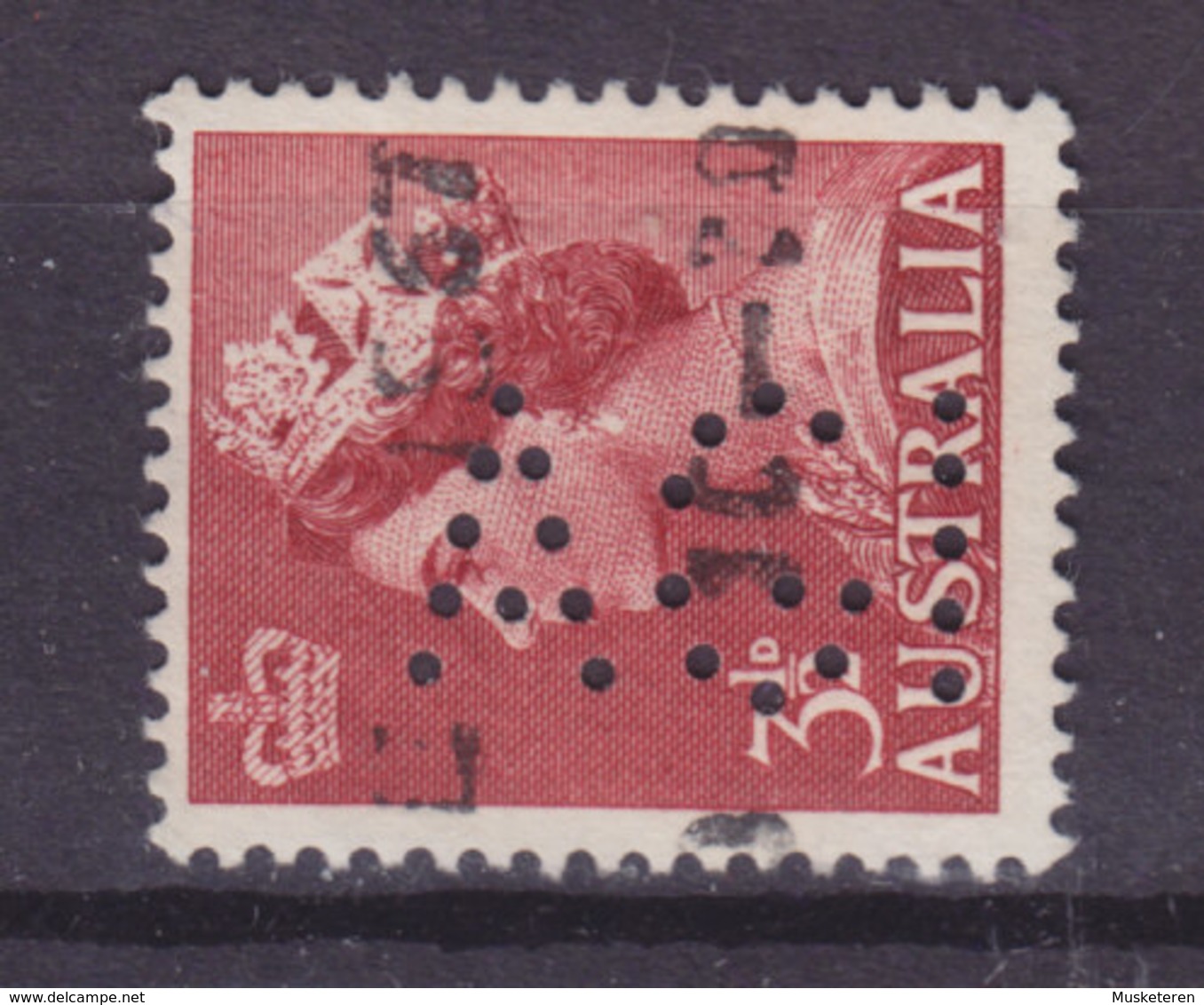 Australia Perfin Perforé Lochung 'AGI' 1953, Mi. 229  3½p. QEII (2 Scans) - Perforés