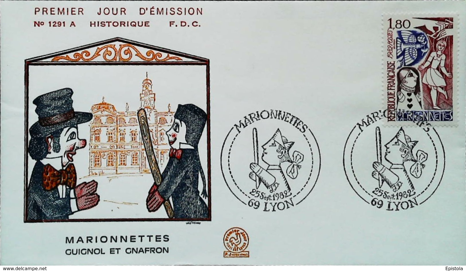 FRANCE  - FDC - 1982 (Oblitération Lyon) - Marionnettes GUIGNOL & GNAFRON  - Enveloppe Premier Jour - Puppets