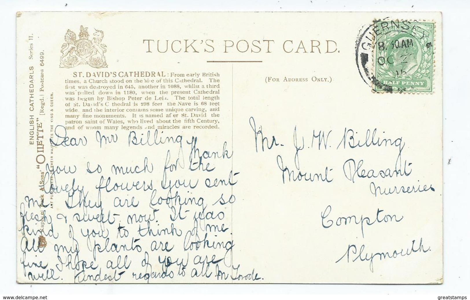 Wales Postcard Pembrokeshire St. Davids Cathedral Artist Signed Arthur C. Payne Posted 1905 Oilette Tucks - Pembrokeshire