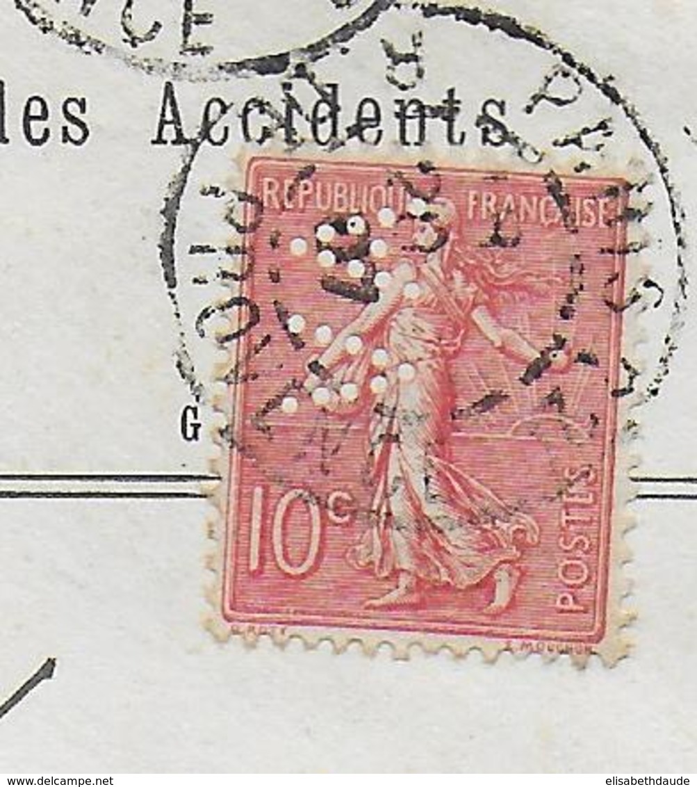 1907 - SEMEUSE - PERFORE / PERFIN ! ASSURANCE L'ABEILLE Sur ENVELOPPE De PARIS => NIORT - Other & Unclassified