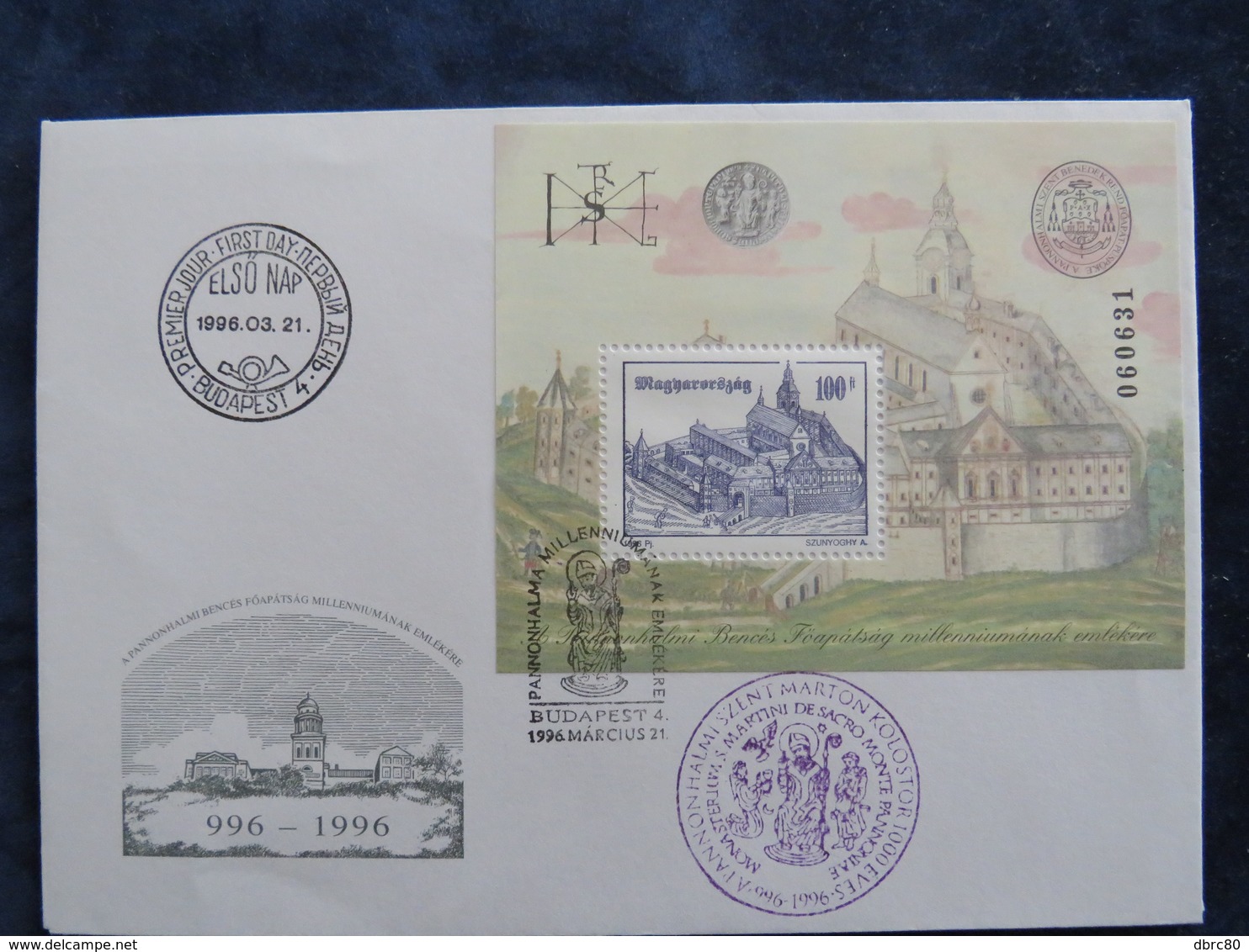 Hungary, FDC, 1996, Pannonhalma, Abbey, Church, Christianity, History - Lettres & Documents