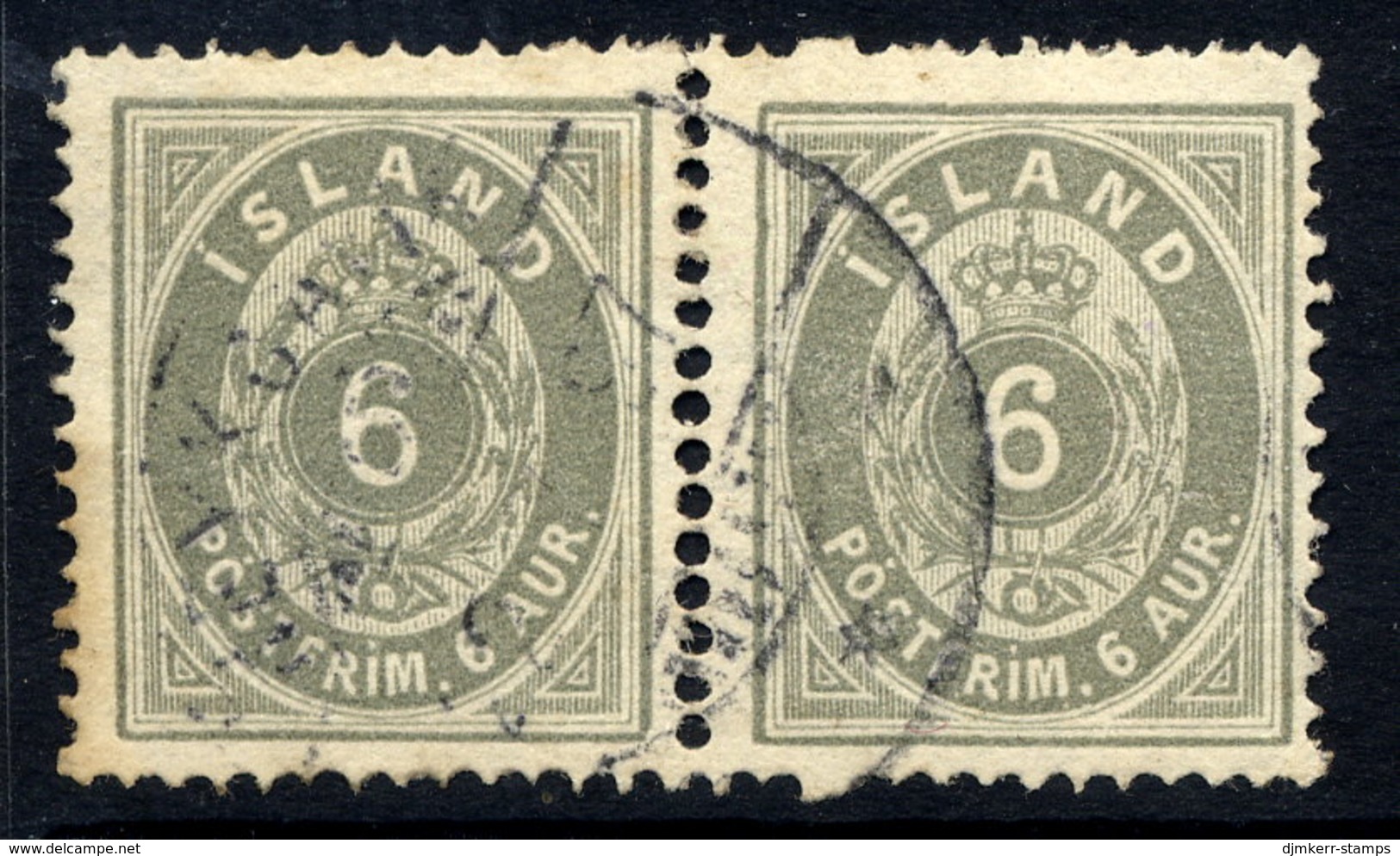 ICELAND 1883 6 Aurar Grey Perforated 14 X 13½, Fine Used Pair. Facit 11d, Michel 7A, SG 15a Cat. £120. - Usati