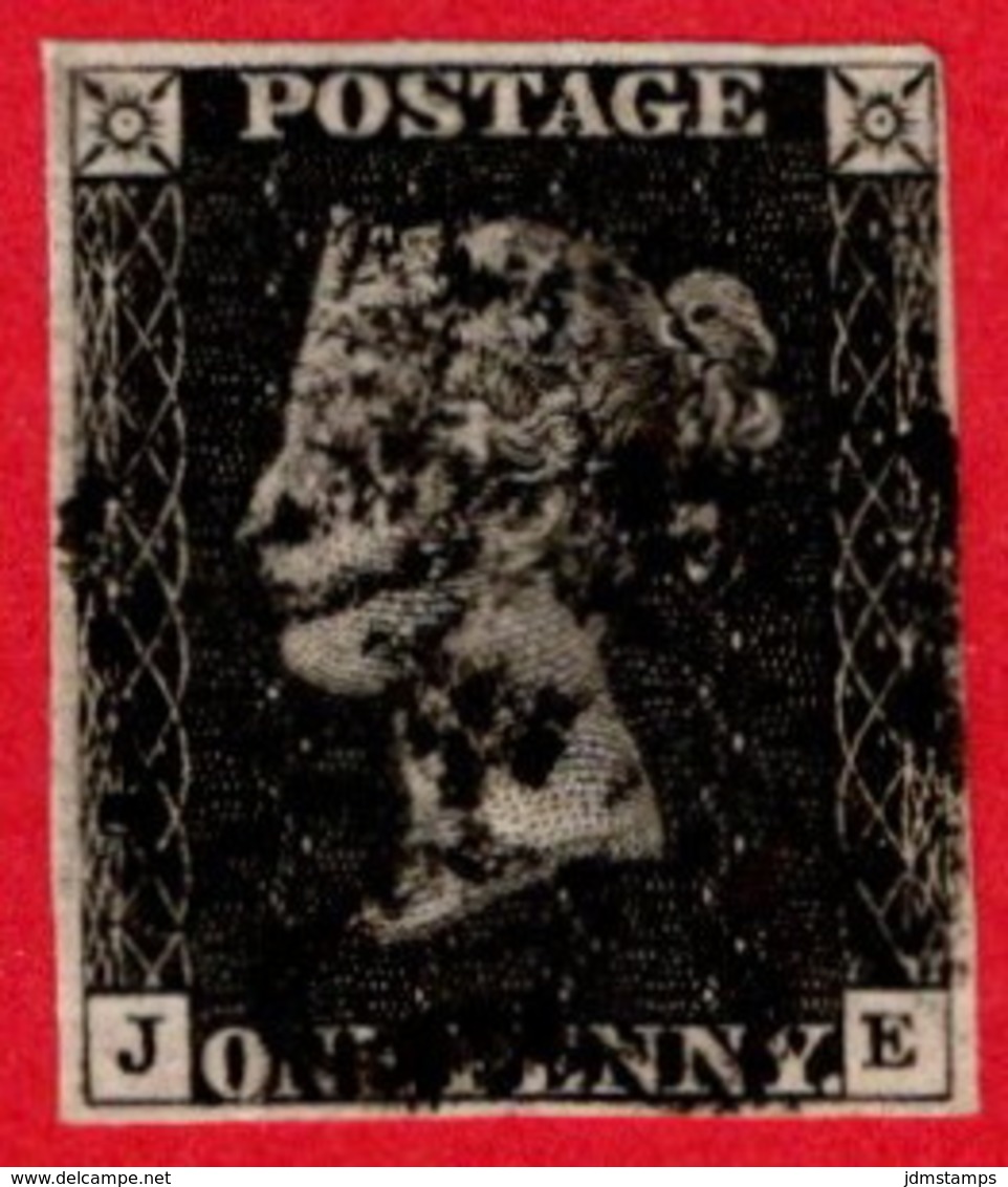 GBR SC #1 U (J,E) 1840 Queen Victoria 4 Margins W/black Cancel CV $375.00 - Used Stamps