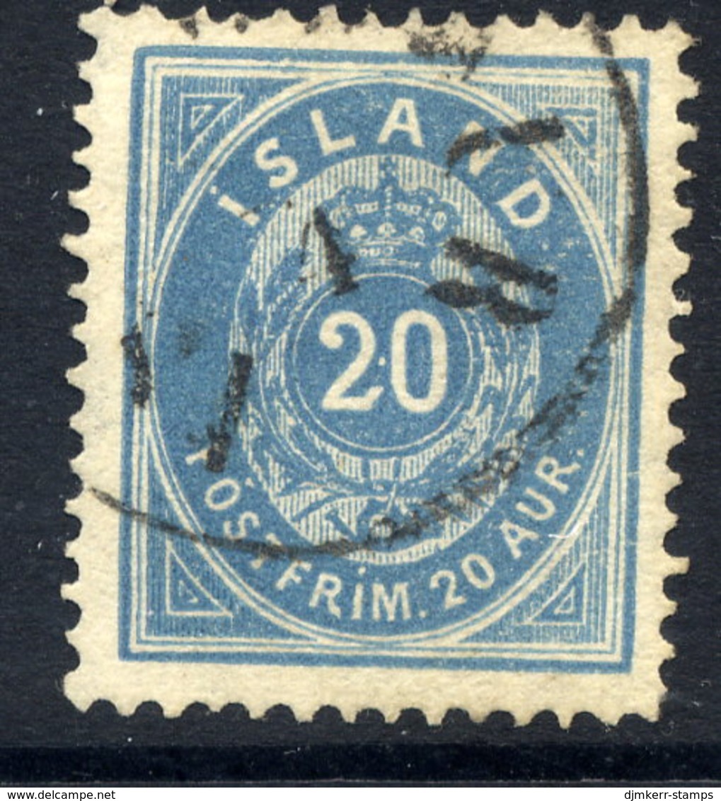 ICELAND 1891 20 Aurar Greenish-blue Perforated 14 X 13½, Fine Used. Facit 15c, Michel 14Aa, SG 22b. - Oblitérés