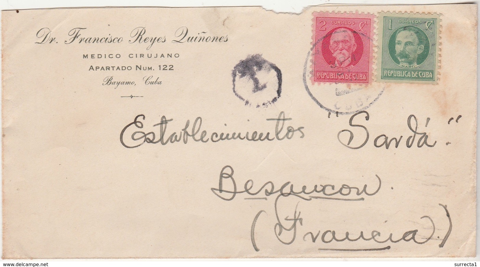 Enveloppe Commerciale 1932 / Dr Francisco Reyes Quinomes / Medico Cirujano / Bayamo Cuba / Taxe - USA