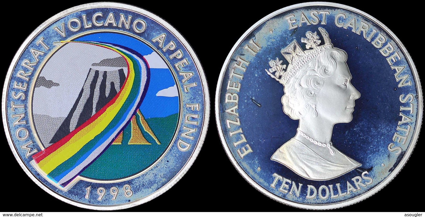 EAST CARIBBEAN STATES 10 DOLLARS 1998 SILVER PROOF Montserrat Volcano Appeal Fund" Free Shipping Via Registered Air Mail - Caraibi Orientali (Stati Dei)