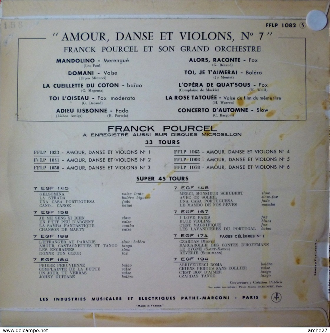 FRANCK POURCEL - 25 Cm - 33T - Disque Vinyle - Amour Danse Et Violons - 1082 - Musicales