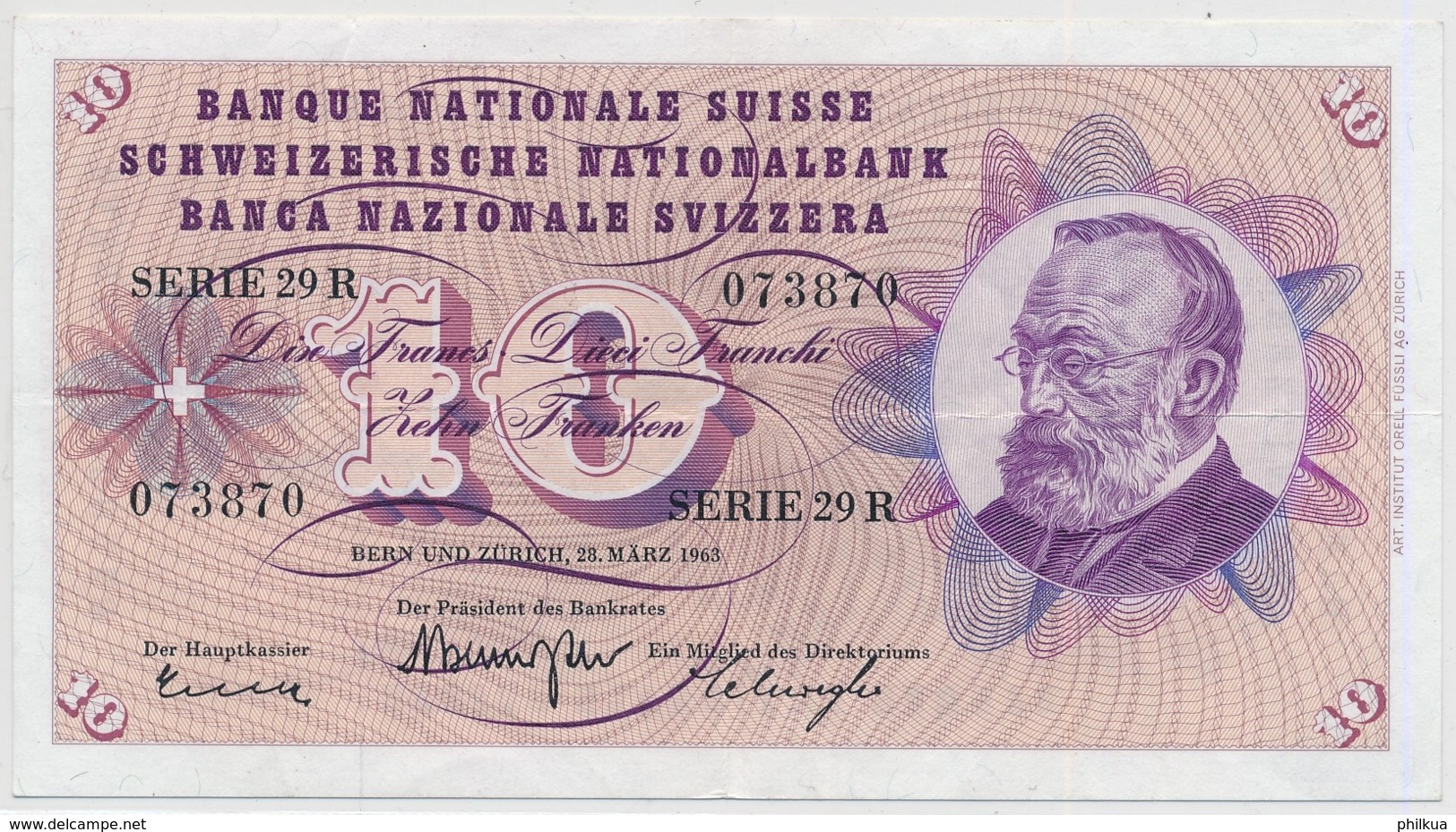 1963 - 10 Franken Note - Schweiz, Suisse, Svizzera - Wenig Gebraucht - Suisse