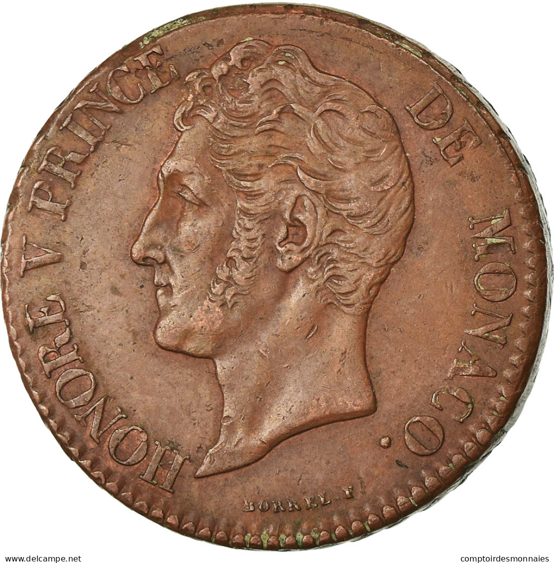 Monnaie, Monaco, Honore V, 5 Centimes, Cinq, 1837, Monaco, TTB, Cuivre - 1819-1922 Honoré V, Charles III, Albert I
