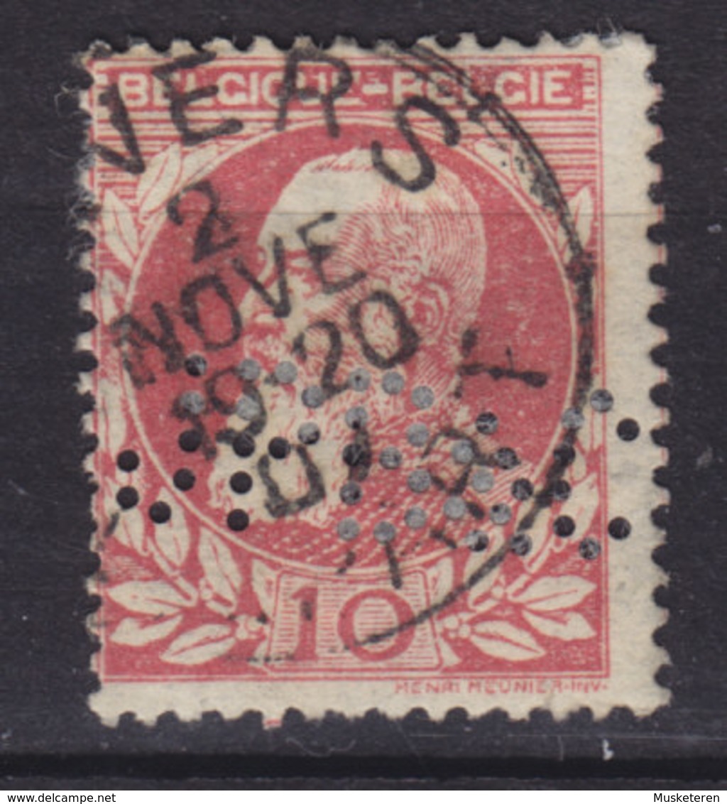 Belgium Perfin Perforé Lochung 'JPB&C' 10c. Leopold II. Stamp ANVERS Cancel (2 Scans) - 1863-09