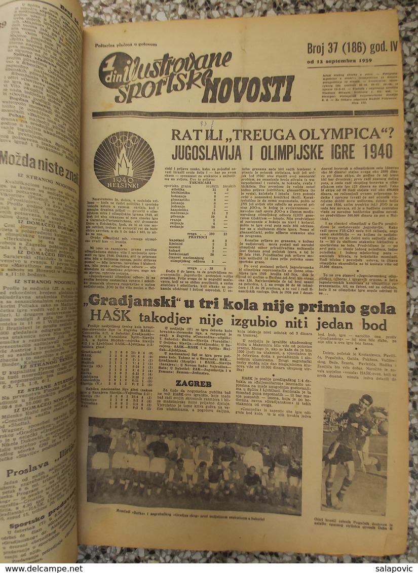 ILUSTROVANE SPORTSKE NOVOSTI 1939 UVEZANO 48 BROJEVA KINGDOM OF YUGOSLAVIA, BANDED 48 NUMBER  Rrare