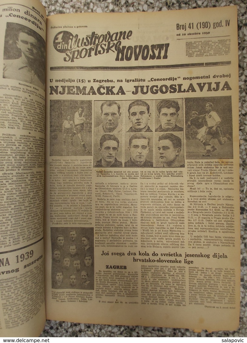 ILUSTROVANE SPORTSKE NOVOSTI 1939 UVEZANO 48 BROJEVA KINGDOM OF YUGOSLAVIA, BANDED 48 NUMBER  Rrare