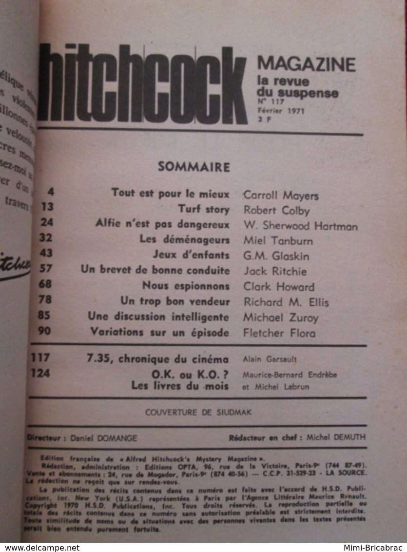 POL2013/4 OPTA / ALFRED HITCHCOCK  MAGAZINE LA REVUE DU SUSPENSE N°117 DE 1971 - Opta - Hitchcock Magazine