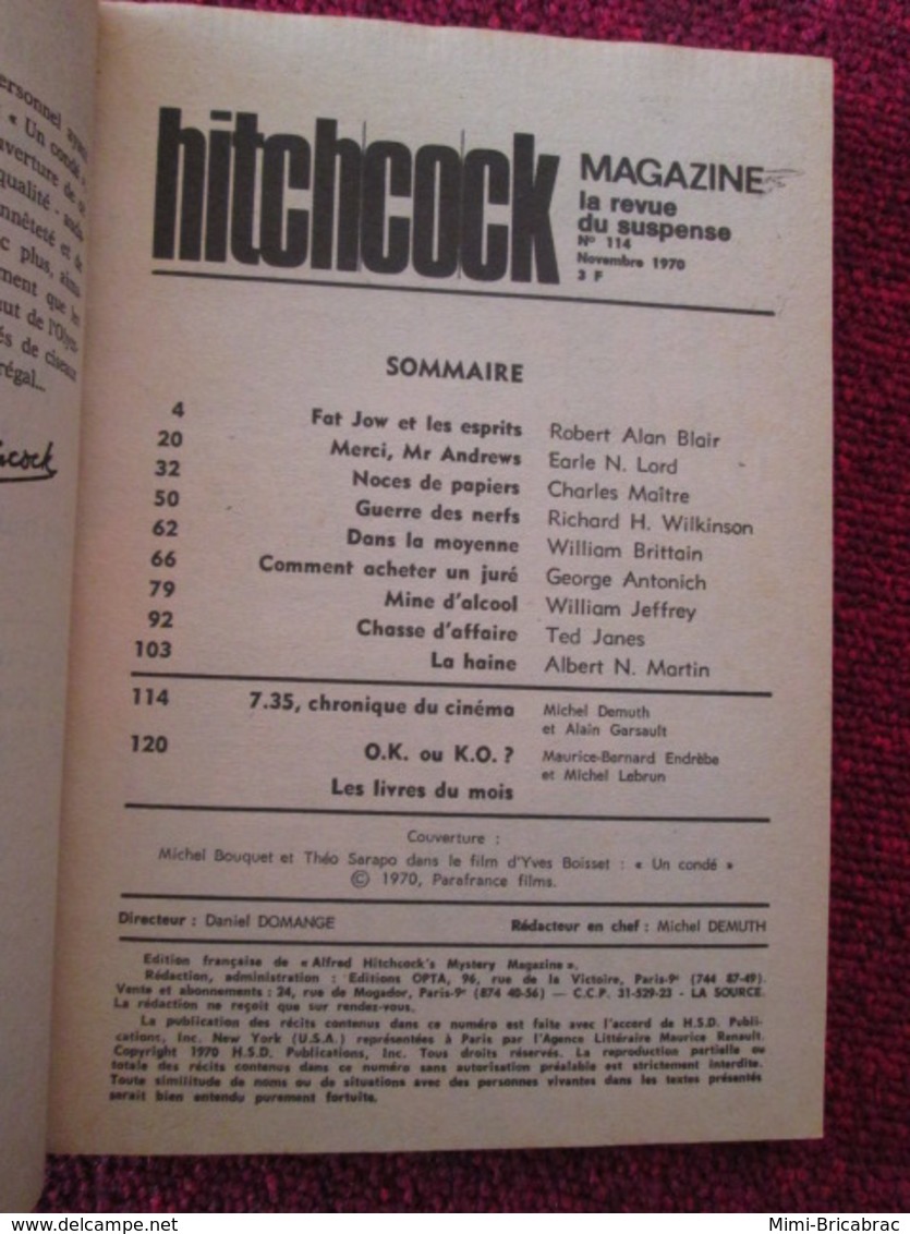 POL2013/4 OPTA / ALFRED HITCHCOCK  MAGAZINE LA REVUE DU SUSPENSE N°114 DE 1970 - Opta - Hitchcock Magazine