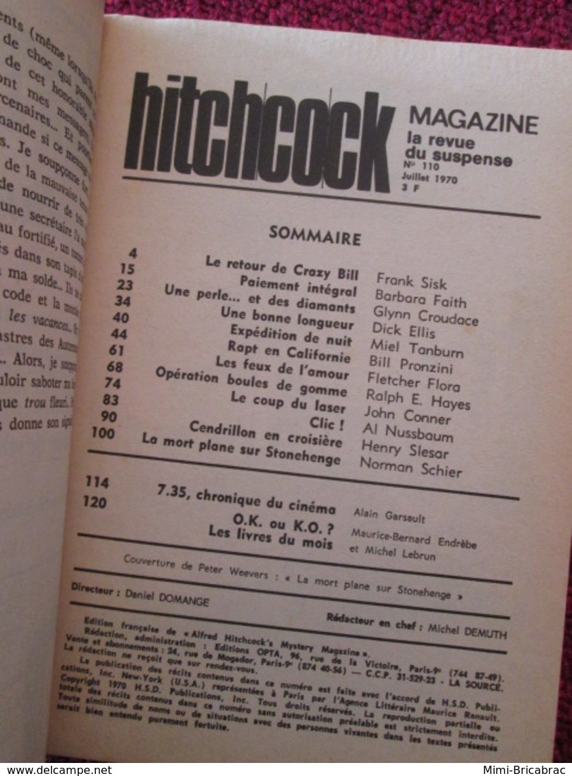 POL2013/4 OPTA / ALFRED HITCHCOCK  MAGAZINE LA REVUE DU SUSPENSE N°110 DE 1970 - Opta - Hitchcock Magazine