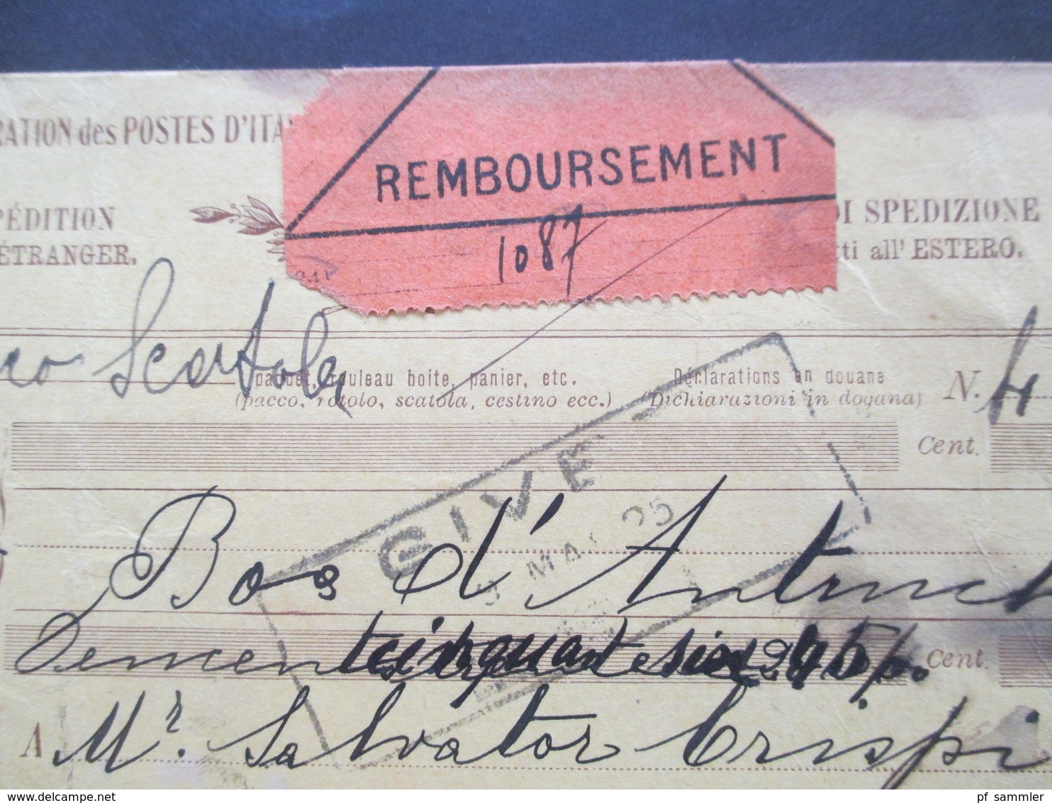 Italien 1913 Auslandspaketkarte Zusatzfrankaturen, Viele Stempel Venegono Superiore - Ostende Klebezettel Remboursement - Colis-postaux