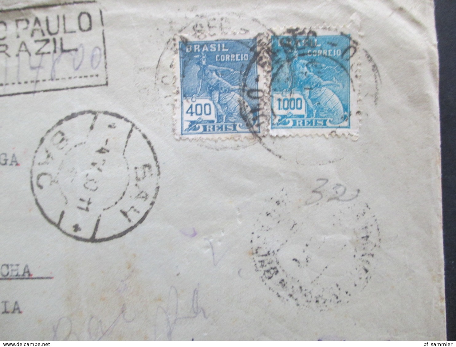 Brasilien 1930 Einschreiben R-Brief Sao Paulo - Jugoslawien Viele Stempel 1x Rot Ljubljana Mit Handschriftlichem Datum - Storia Postale