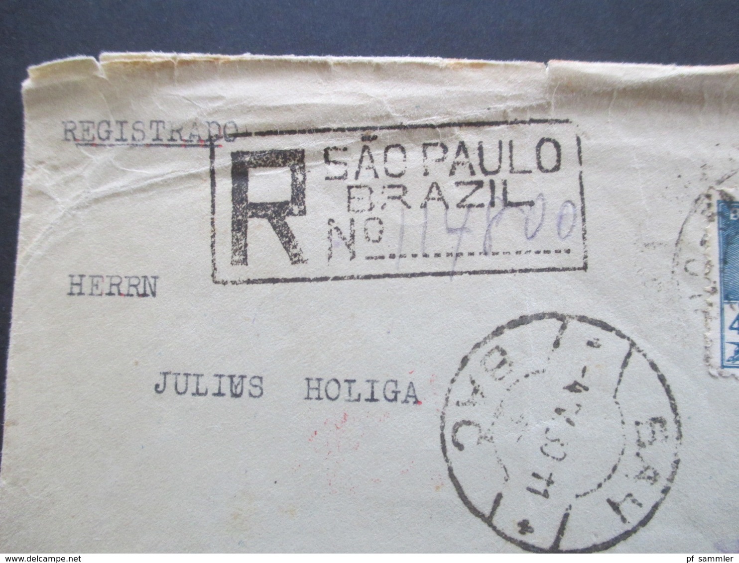 Brasilien 1930 Einschreiben R-Brief Sao Paulo - Jugoslawien Viele Stempel 1x Rot Ljubljana Mit Handschriftlichem Datum - Brieven En Documenten