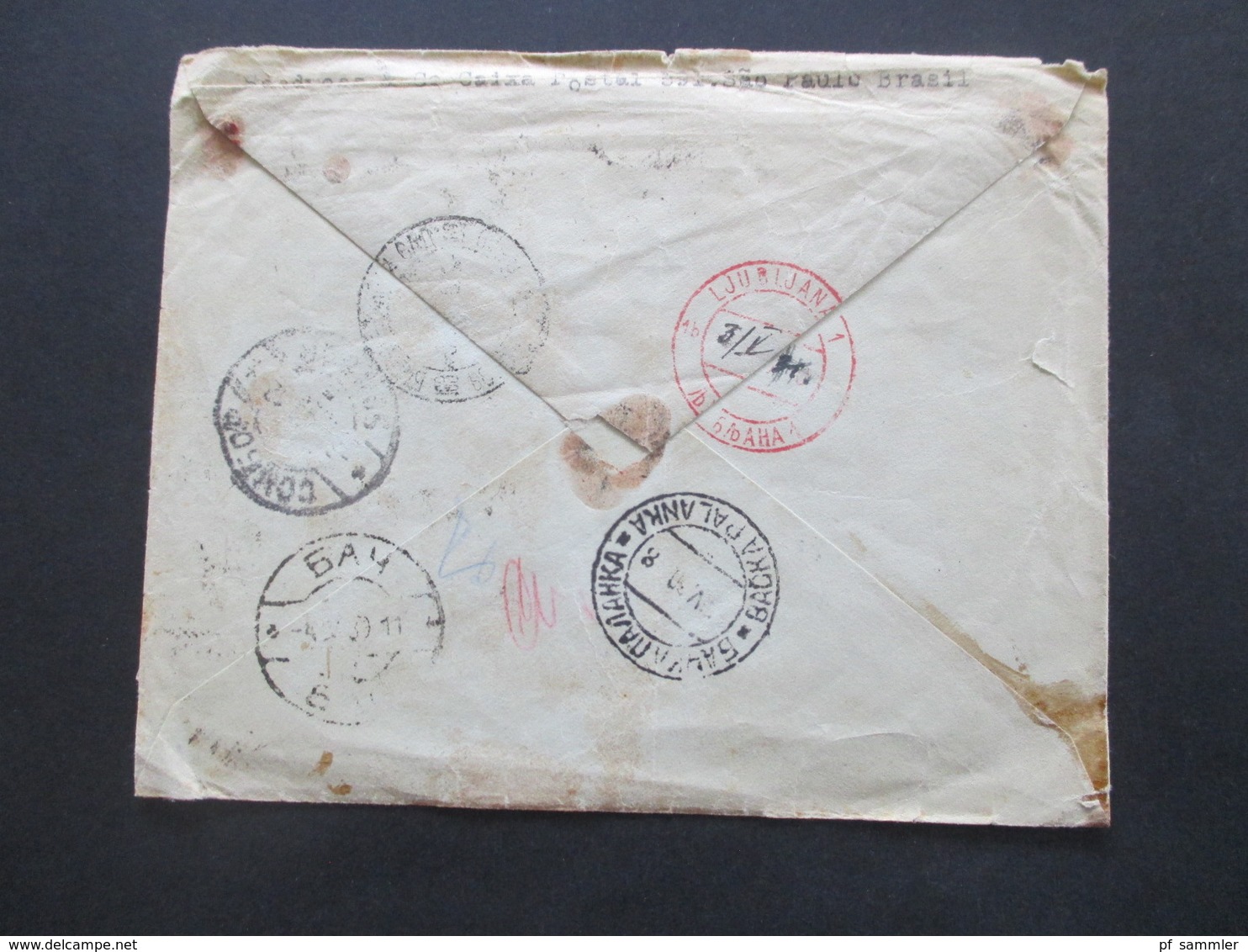 Brasilien 1930 Einschreiben R-Brief Sao Paulo - Jugoslawien Viele Stempel 1x Rot Ljubljana Mit Handschriftlichem Datum - Covers & Documents