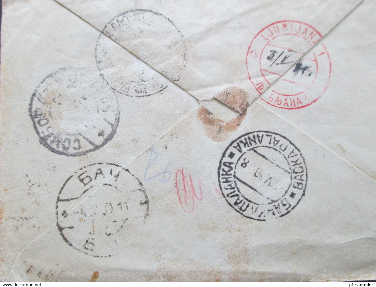Brasilien 1930 Einschreiben R-Brief Sao Paulo - Jugoslawien Viele Stempel 1x Rot Ljubljana Mit Handschriftlichem Datum - Lettres & Documents