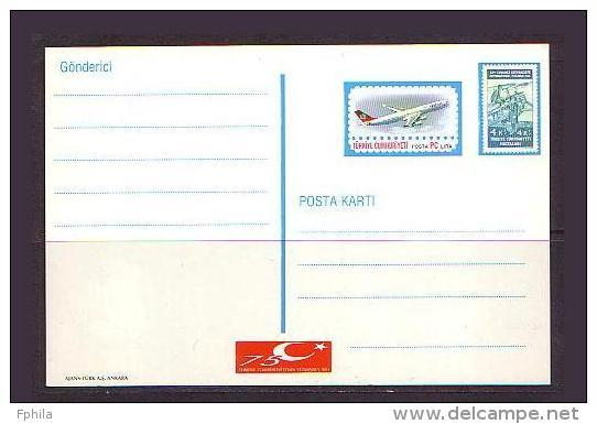 1998 TURKEY AIRPLANE THEME - 75TH ANNIVERSARY OF TURKISH REPUBLIC POSTCARD - Postal Stationery