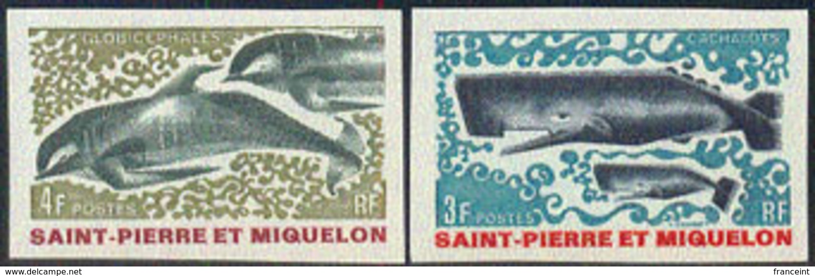 ST. PIERRE & MIQUELON (1969) Cetaceans. Set Of 2 Imperforates. Scott Nos 390-1, Yvert Nos 392-3. - Imperforates, Proofs & Errors