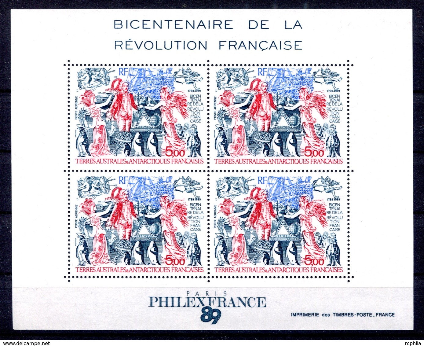 RC 17577 TAAF COTE 12,50€ BF N° 1 BICENTENAIRE DE LA REVOLUTION BLOC FEUILLET NEUF ** MNH TB - Blocs-feuillets