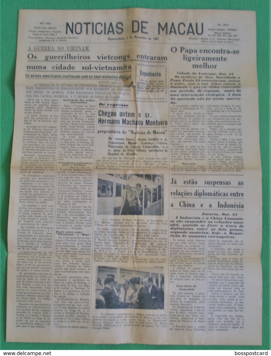 Macau - Jornal Notícias De Macau, Nº 5971, 1 Novembro De 1967 - Imprensa - Macao - China - Portugal - Allgemeine Literatur