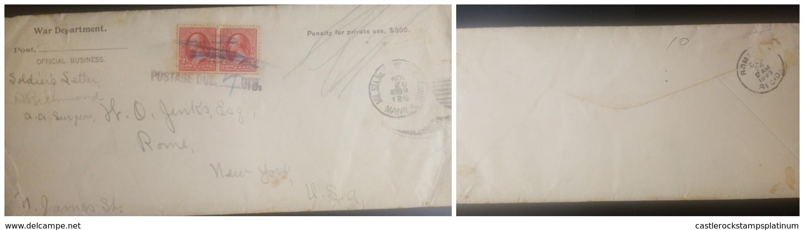 O) 1899 PHILIPPINES. US OCCUPATION,PENALTY FOR PRIVATE - WAR DEPARTMENT - OFFICIAL BUSSINES - POSTAGE DUE WASHINGTON 2c, - Philippinen