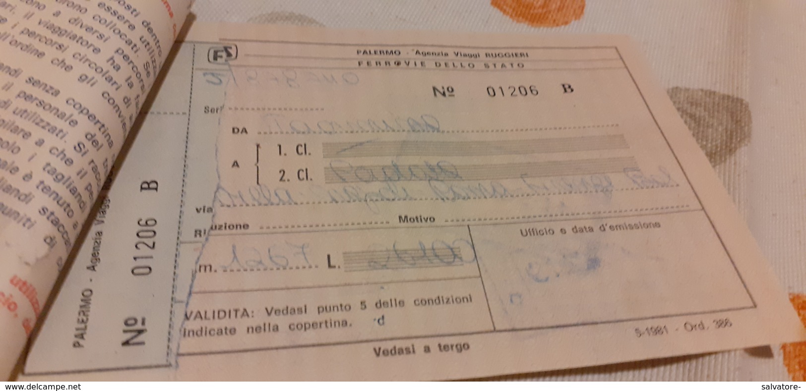 BIGLIETTO TRENO AGENZIA VIAGGI RUGGIERI DA TAORMINA A PADOVA 1982 - Europe