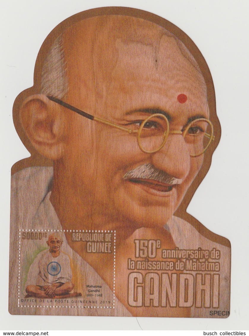 Guinée Guinea 2019 SPECIMEN Wooden Holzfurnier Bois 150e Anniversaire 150th Anniversary Mohandas Mahatma Gandhi Crystal - Mahatma Gandhi