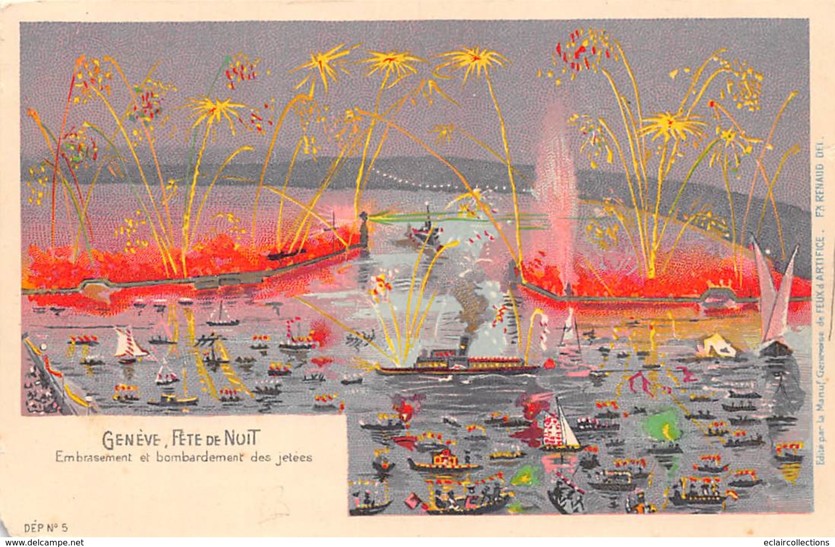 Thème: Manège - Fête Foraine : Manège  Fête De Nuit. Feu D’artifice .Embrasement Des Jetées Genève Suisse.  (Voir Scan) - Sonstige & Ohne Zuordnung