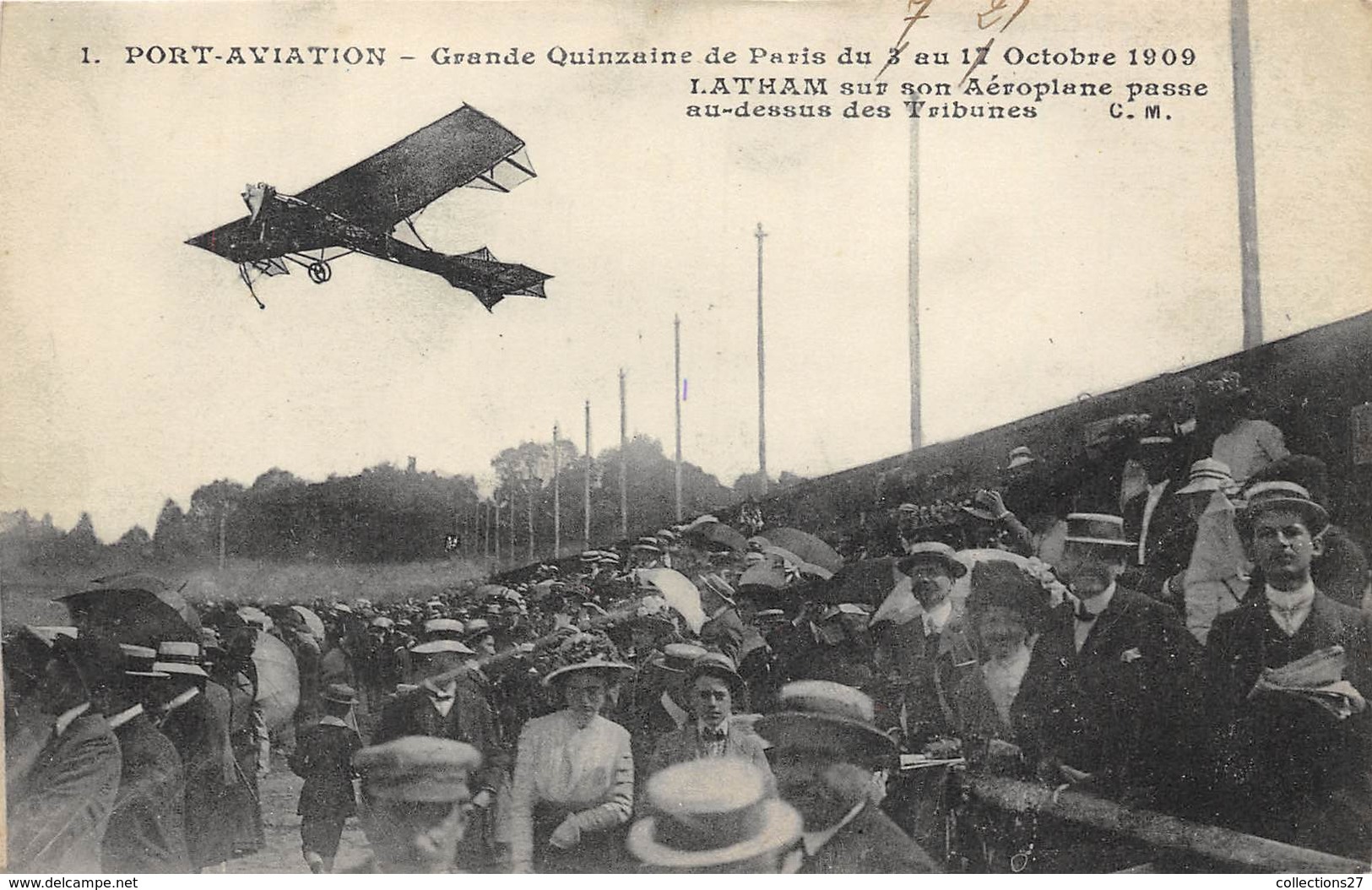 91-PORT-AVIATION-LATHAM SUR SON AEROPLANE PASSE AU DESSUS DES TRIBUNE - Viry-Châtillon