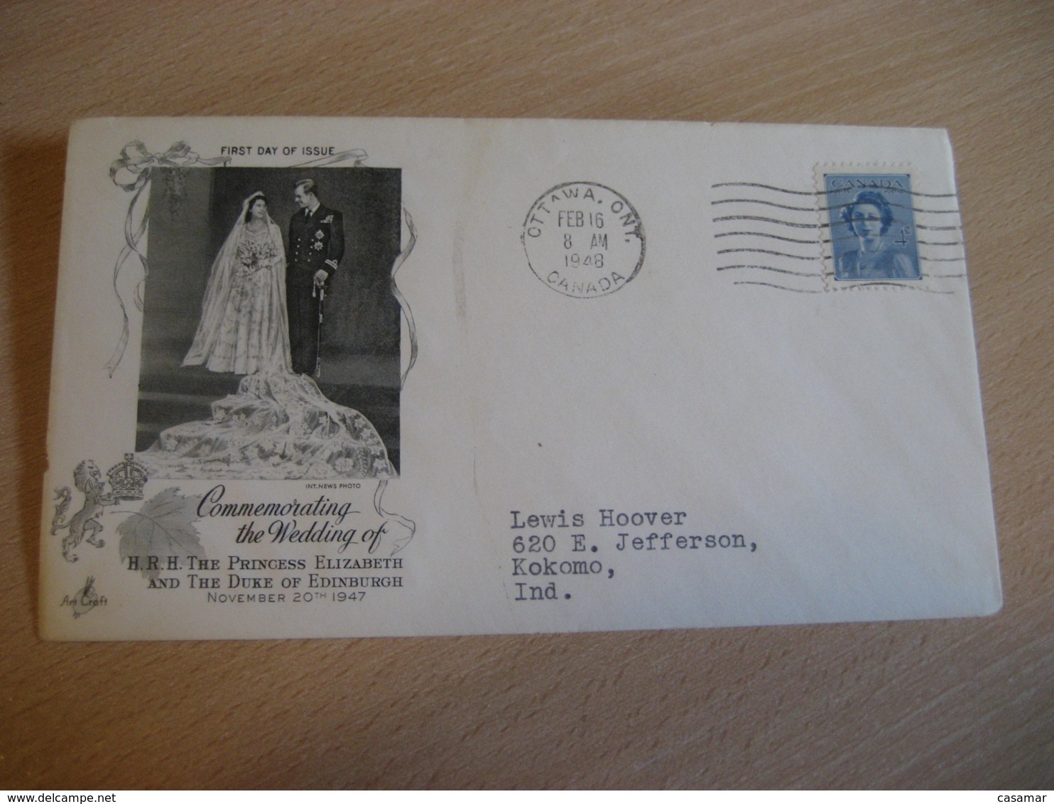 OTTAWA 1948 Yvert 227 Wedding QEII Royal Family Royalty FDC Cancel Cover CANADA - ....-1951
