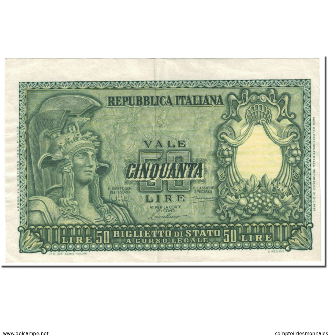 Billet, Italie, 50 Lire, 1951, 1951-12-31, KM:91a, TTB - 50 Liras