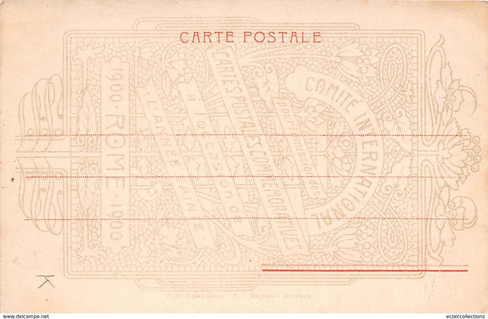 Thème: Carte Postale:        Comité International     1900  Rome  Italie    (Voir Scan) - Otros & Sin Clasificación