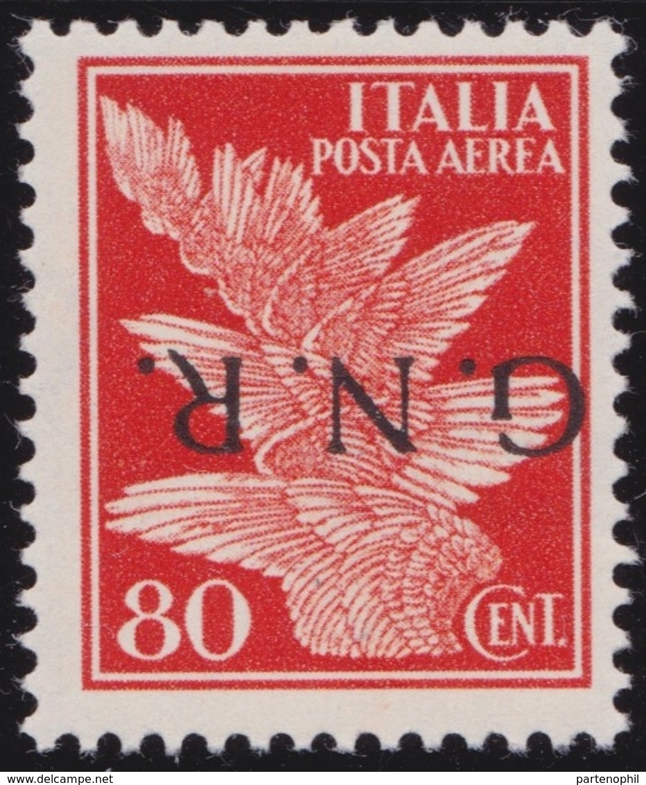 Rep. Sociale Varietà - 248 ** 1944 - Pegaso 80 C. Arancio Soprastampa G.N.R Capovolta N. 120a. Cert. E. Diena - Airmail