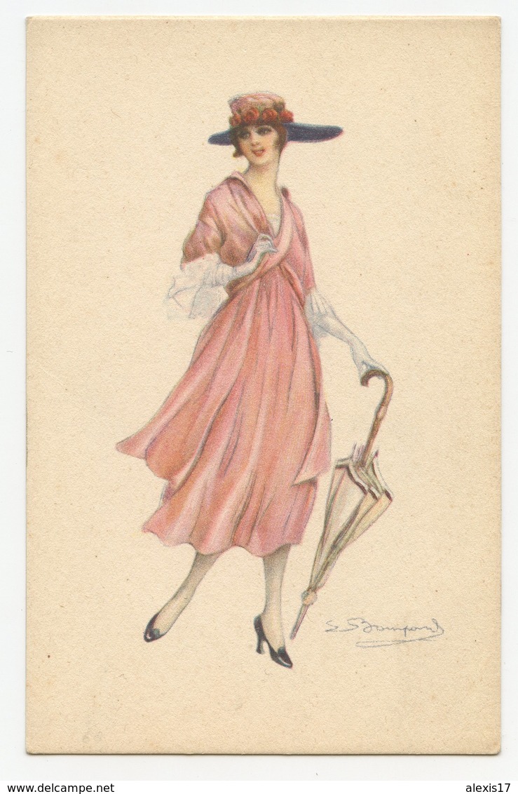 Illustrateur Bompard.femme Belle époque.mode 1900.la Parisienne.ombrelle.grand Chapeau - Bompard, S.