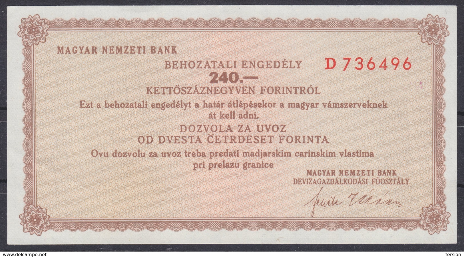 1980's Hungary Foreign Money Currency Exchange Document " Exchange Exemption License For Tourist From Yugoslavia " BANK - Zonder Classificatie