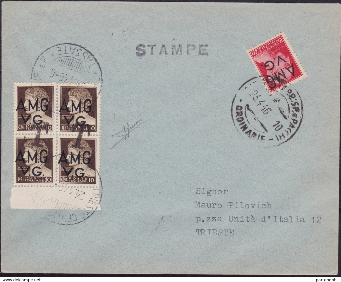 Venezia Giulia - 347 * Lettera Per Stampe Da Trieste Del 23.4.46 Per Città, Affrancata Con Imperiale Soprastampati A.M.G - Poststempel
